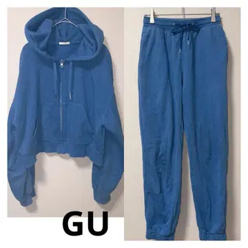 GU 파란색 후드 부착 후드티와 팬츠 세트 셋업