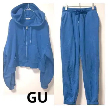 GU 파란색 후드 부착 후드티와 팬츠 세트 셋업