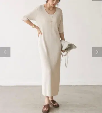 리브 드와 [슬림] 골반소매 U넥 리브 원피스