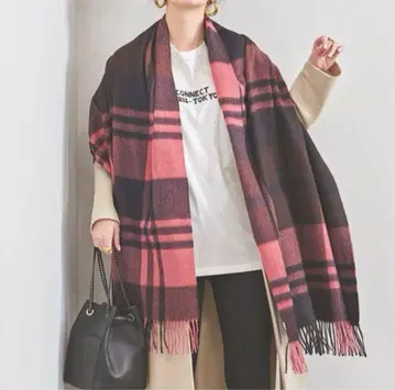 새상품급 Joshua Ellis 대형 체크 스톨 핑크 브라운