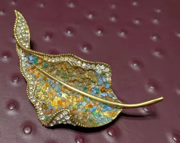 고급 수입 잎사귀 모양 브로치 [컬러풀 스톤] 새상품급 레어