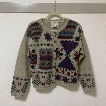 빈티지풍 올 패턴 가디건 니트 여성 빈티지