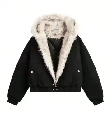 후드 부착 퍼 자켓 블랙