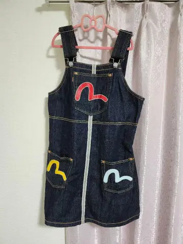 evisu 데님 오버롤 스커트