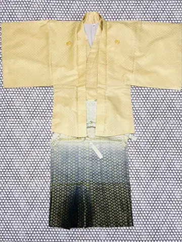 문장 기모노 겉옷 하카마 옅은 옐로우 컬러