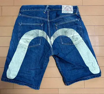EVISU 데님 하프 팬츠 대흑 페인트 Lot.2001 w32
