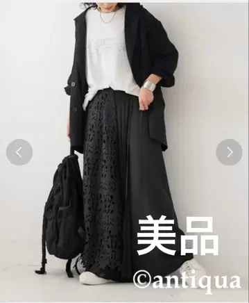 antiqua 블랙 레이스 절개 롱 스커트
