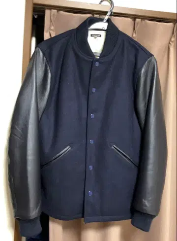 FREAK'S STORE 바시티 자켓 M 네이비/블랙 양가죽