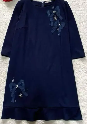 로즈 티아라 비쥬 리본 모티브 원피스 네이비 42 사이즈