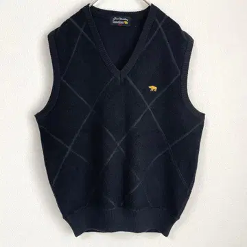 잭 니콜라스 골든 베어 V넥 베스트 블랙 격자 무늬 자수 로고