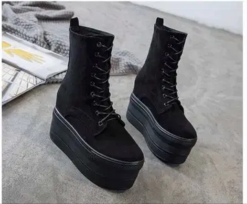 통굽 스니커즈 숏부츠 신발 여성용 레이스업 레이스업 부츠