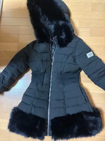 미셸 마카롱 미각 허리 인조 모피 다운 코트