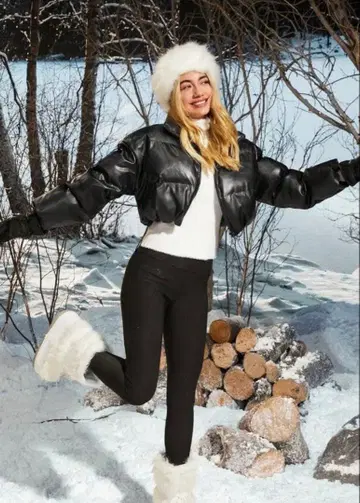 shein 인조 가죽 다운 숏 기장