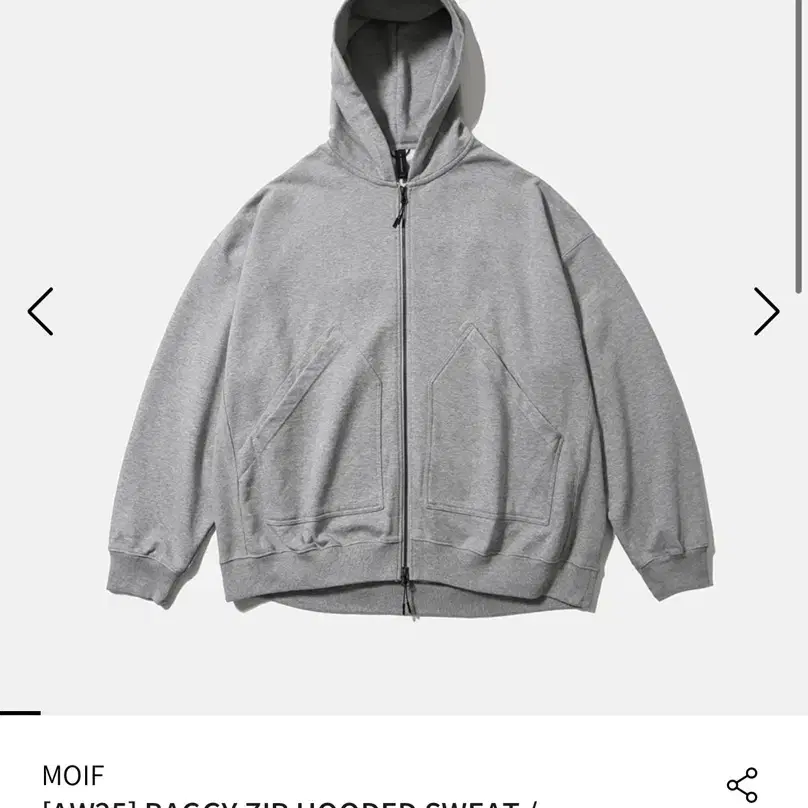 Moif Functional Uniform Header Gray Baggy Hood Zip-up Size 1