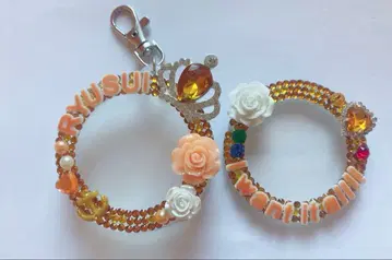 오렌지 x 골드 58mm 캔뱃지 2개용 수납 키링