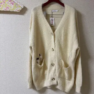 족제비 자수 크림색 가디건