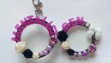 퍼플 x 핑크 58mm 캔뱃지 2개용 수납 키링