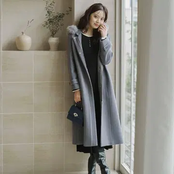 프로포션 바디 드레싱 모사 후드 인조 모피 롱 코트