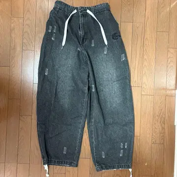 REGIEVO 데님 배기 팬츠 블랙