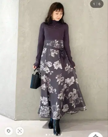 Mercury duo 플라워 도킹 롱 슬리브 원피스