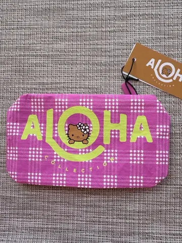 알로하 컬렉션 헬로키티 파우치 하와이 체크 무늬 핑크