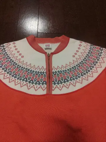 BARNS 맨투맨 하프 지퍼 눈꽃 패턴 M 구제 의류 빨간색 오렌지