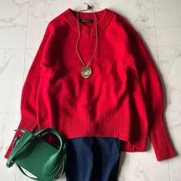 어반 리서치 V넥 울 캐시미어 혼방 긴팔 니트 빨간색 레드