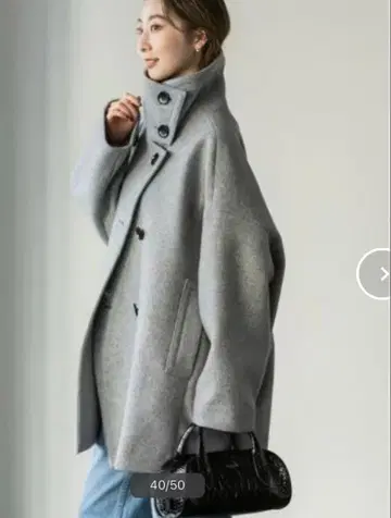 스탠드 칼라 오버코트 그레이