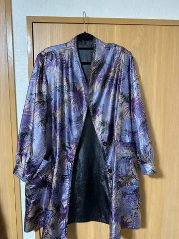 레트로 올 패턴 롱 가운 새틴 구제 의류 90s 빈티지풍