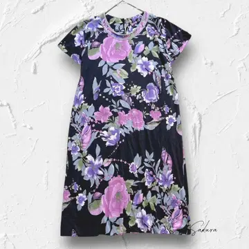 Y5843 꽃무늬 원피스 반팔 페미닌 올 패턴 고급 루즈핏 블랙 계열