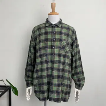 50s 60s 유로 밴드 포함 체크 플란넬 셔츠 풀오버