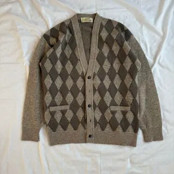 00's 빈티지 가디건 아가일 무늬 베이지 캐시미어 혼방