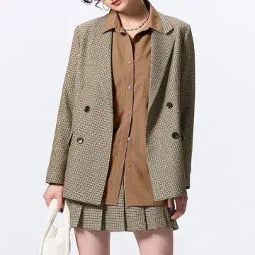 [ 새상품 ] 더블 브레스트 체크 자켓 브라운