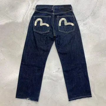 EVISU 다크 블루 데님 스트레이트 팬츠