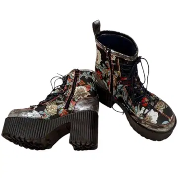 요스케 꽃무늬 자수 통굽 레이스업 부츠 L