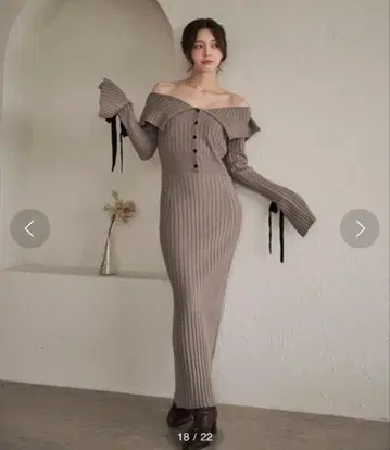 fupel 소매 리본 세일러 오프숄더 니트 원피스