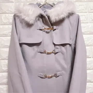 퍼 달린 더플 코트 라이트 그레이