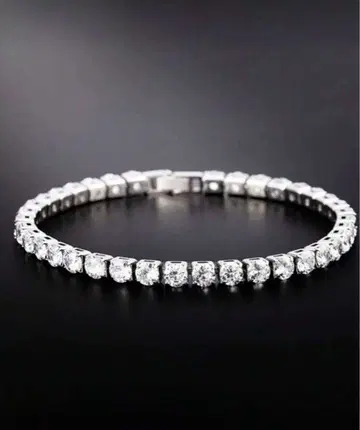 [ 미사용 ] CZ 다이아 테니스 팔찌 실버 고급 주얼리 HIPHOP