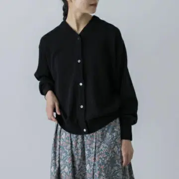 카구레 드라이 코튼 V넥 가디건 블랙