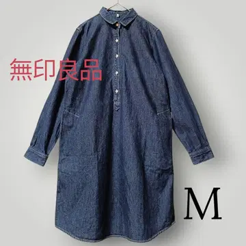 [ 무인양품 M 사이즈 ] 코튼 데님풍 버튼 풀오버 셔츠 원피스