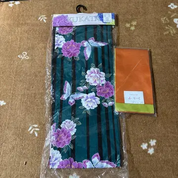 다크 그린 꽃무늬 유카타 오비 세트