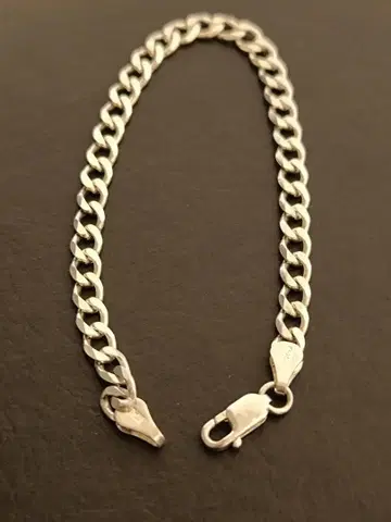 이탈리아제 925 실버 커브 링크 팔찌 Italy