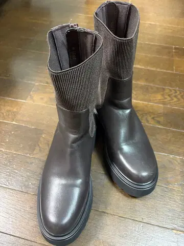 ORientalTRaffic 오리엔탈 트래픽 통굽 리브 니트 부츠