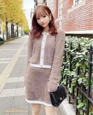 미셸 마카롱 샤기 니트 셋업