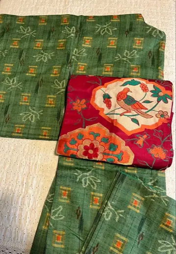 츠무기 기모노 그린 계열