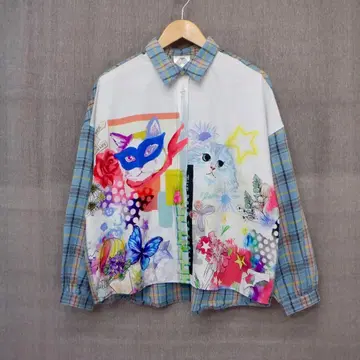 스칼라 143691: 히어로 마스크 패턴 체크 절개 셔츠