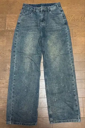 SHAGGIE 오로라 큐빅 장식 빈티지 루즈 데님 팬츠