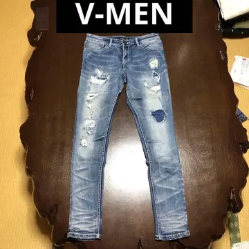 V-MEN 스트레치 테이퍼드 스키니 빈티지 데미지 진