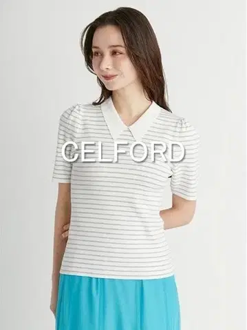 [ 택 포함 새상품 ] CELFORD 캘리그래피 자수 카라 니트 풀오버