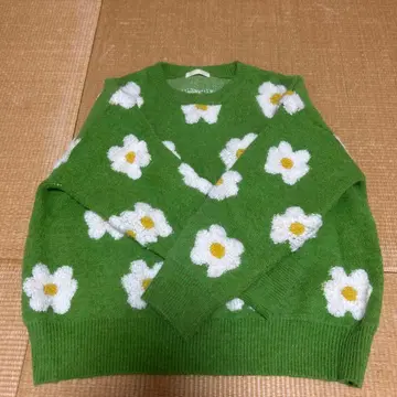 POCHER 꽃무늬 니트 스웨터 그린